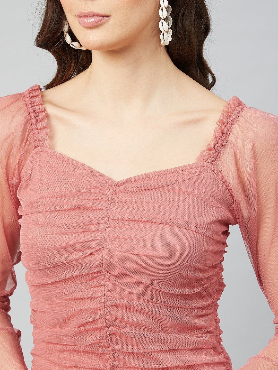 Women's Pink Party Bodycon Solid Full Sleeves Dress