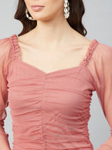 Women's Pink Party Bodycon Solid Full Sleeves Dress