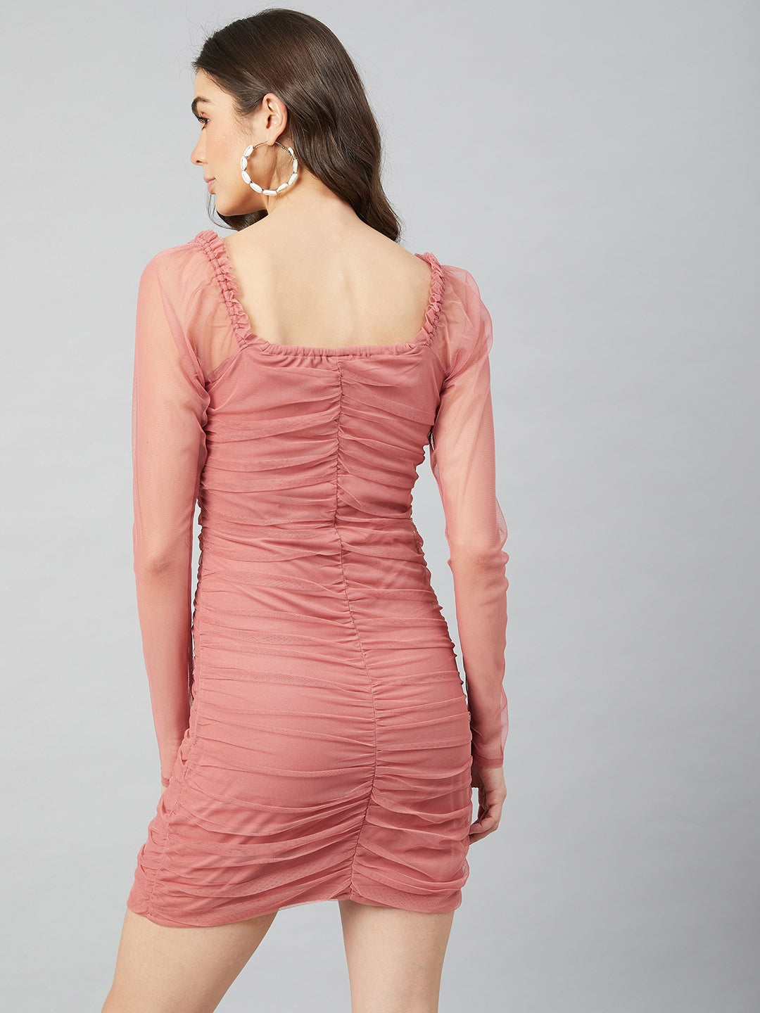 Women's Pink Party Bodycon Solid Full Sleeves Dress