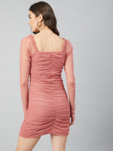 Women's Pink Party Bodycon Solid Full Sleeves Dress