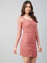 Women's Pink Party Bodycon Solid Full Sleeves Dress