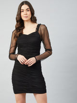 Women's Black Party Bodycon Solid Full Sleeves Dress