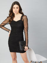 Women's Black Party Bodycon Solid Full Sleeves Dress