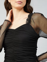 Women's Black Party Bodycon Solid Full Sleeves Dress