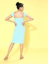 Women's Blue Party Bodycon Solid Half Sleeves Dress