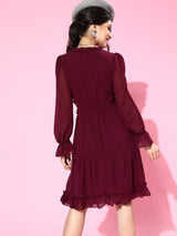 Women's Red Casual Regular Fit Solid Full Sleeves Dress