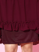 Women's Red Casual Regular Fit Solid Full Sleeves Dress