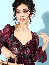 Women's Red Casual Fit & Flare Printed Full Sleeves Dress