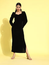 Women's Black Party Bodycon Solid Full Sleeves Dress