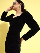Women's Black Party Bodycon Solid Full Sleeves Dress