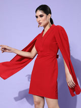 Women's Red Party Regular Fit Solid Sleeveless Dress
