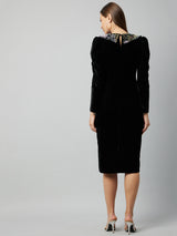 Women's Black Party Regular Fit Embellished Full Sleeves Dress