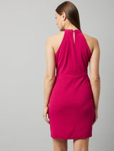 Women's Pink Party Regular Fit Solid Sleeveless Dress