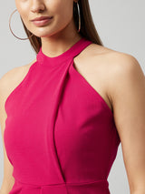 Women's Pink Party Regular Fit Solid Sleeveless Dress