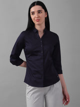 Women's Blue Work Three Quarter Sleeves Shirt