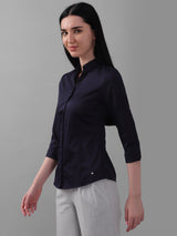 Women's Blue Work Three Quarter Sleeves Shirt