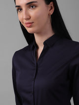 Women's Blue Work Three Quarter Sleeves Shirt