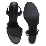 Women's Black Semi-Formal Solid Strap Sandals