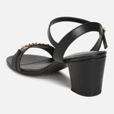 Women's Black Semi-Formal Solid Strap Sandals