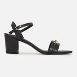 Women's Black Semi-Formal Solid Strap Sandals