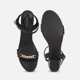 Women's Black Semi-Formal Solid Strap Sandals