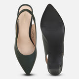 Women's Green Formal Solid Strap Pump