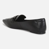 Women's Black Formal Solid Slip-On Loafers