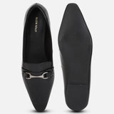 Women's Black Formal Solid Slip-On Loafers