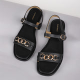 Women's Black Semi-Formal Solid Strap Sandals