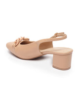 Women's Beige Semi-Formal Solid Strap Mules