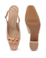 Women's Beige Semi-Formal Solid Strap Mules