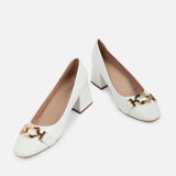 Women's White Formal Solid Slip-On Pump