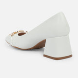 Women's White Formal Solid Slip-On Pump