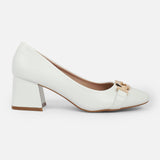 Women's White Formal Solid Slip-On Pump