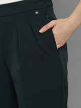 Women's Green Casual Tapered Fit Solid Trouser