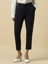 Women's Blue Casual Tapered Fit Solid Trouser