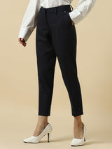Women's Blue Casual Tapered Fit Solid Trouser