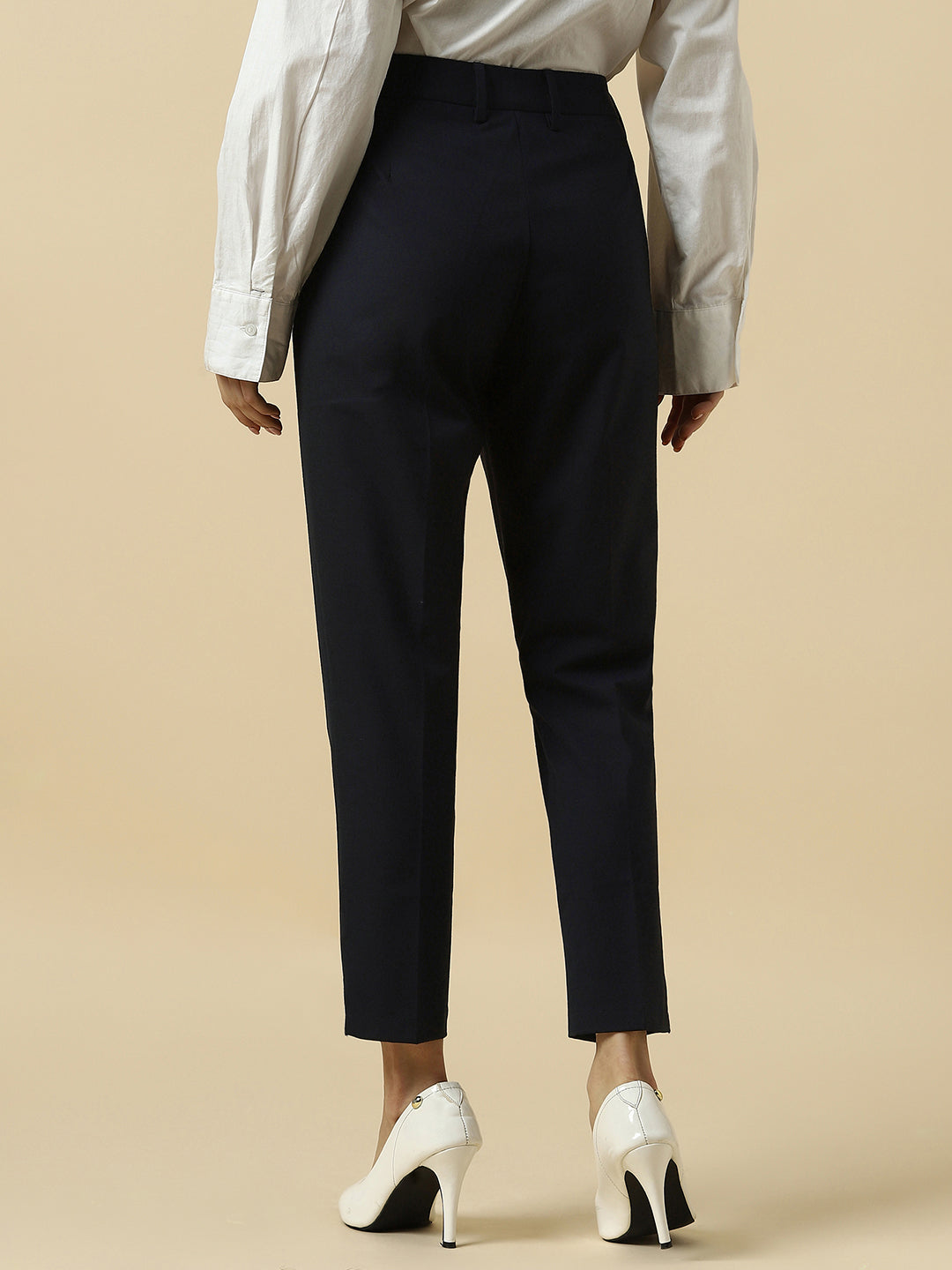 Women's Blue Casual Tapered Fit Solid Trouser