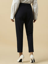 Women's Blue Casual Tapered Fit Solid Trouser
