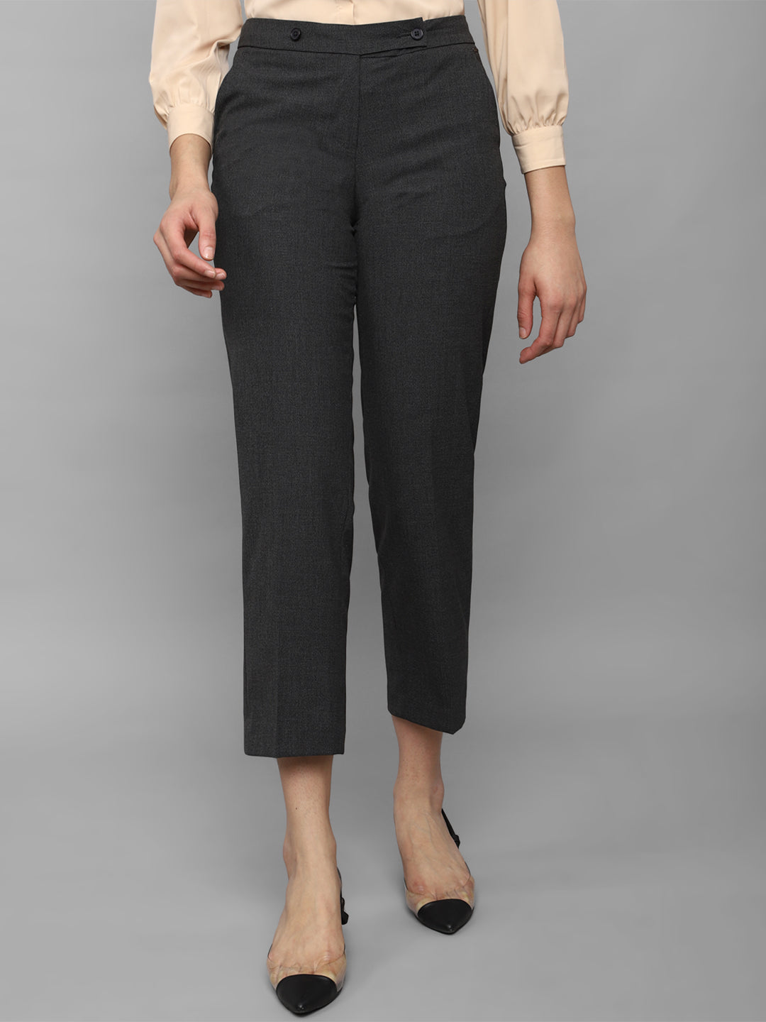 Women's Grey Casual Regular Fit Solid Trouser