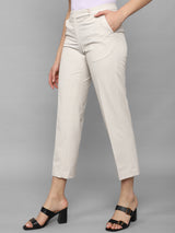 Women's Beige Casual Skinny Fit Solid Trouser