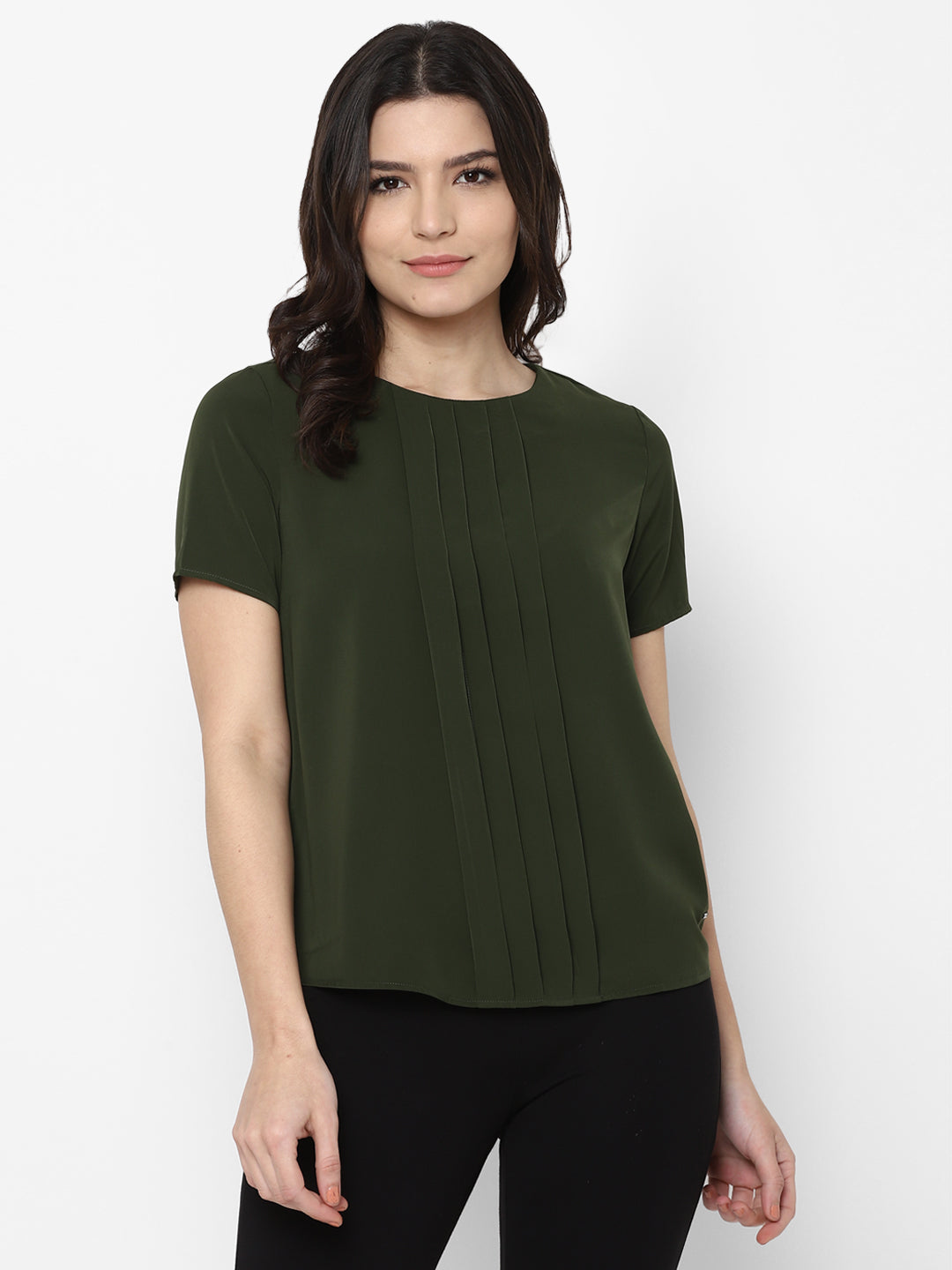 Women's Olive Casual Half Sleeves Tops