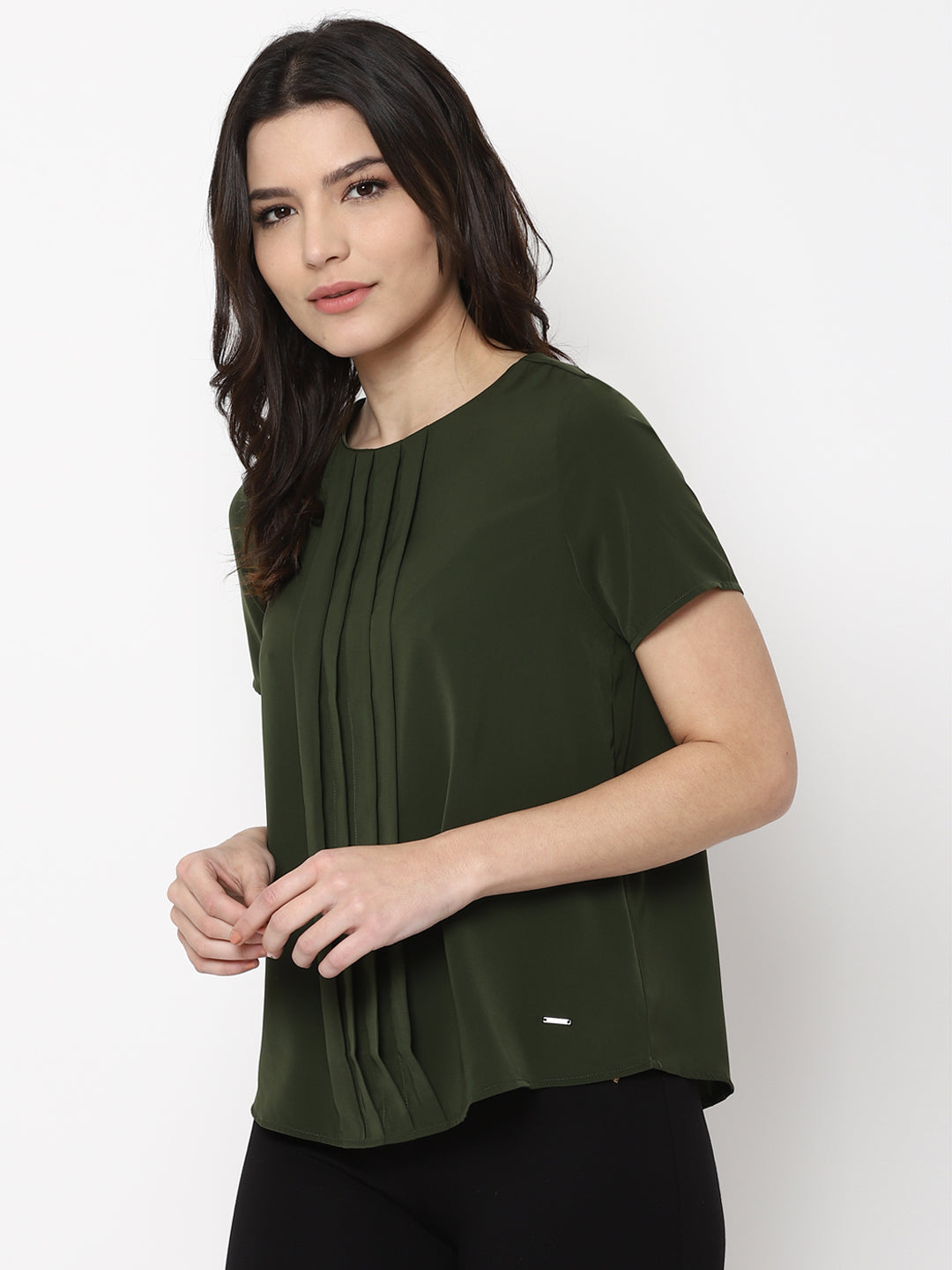 Women's Olive Casual Half Sleeves Tops