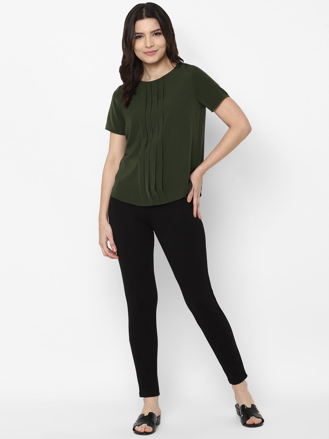 Women's Olive Casual Half Sleeves Tops