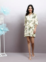 Women's Green Linen Wrap Playsuit