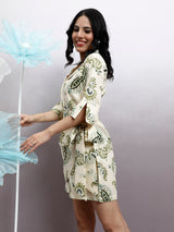 Women's Green Linen Wrap Playsuit