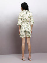 Women's Green Linen Wrap Playsuit