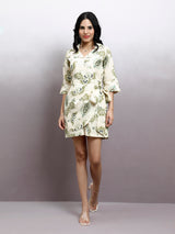 Women's Green Linen Wrap Playsuit