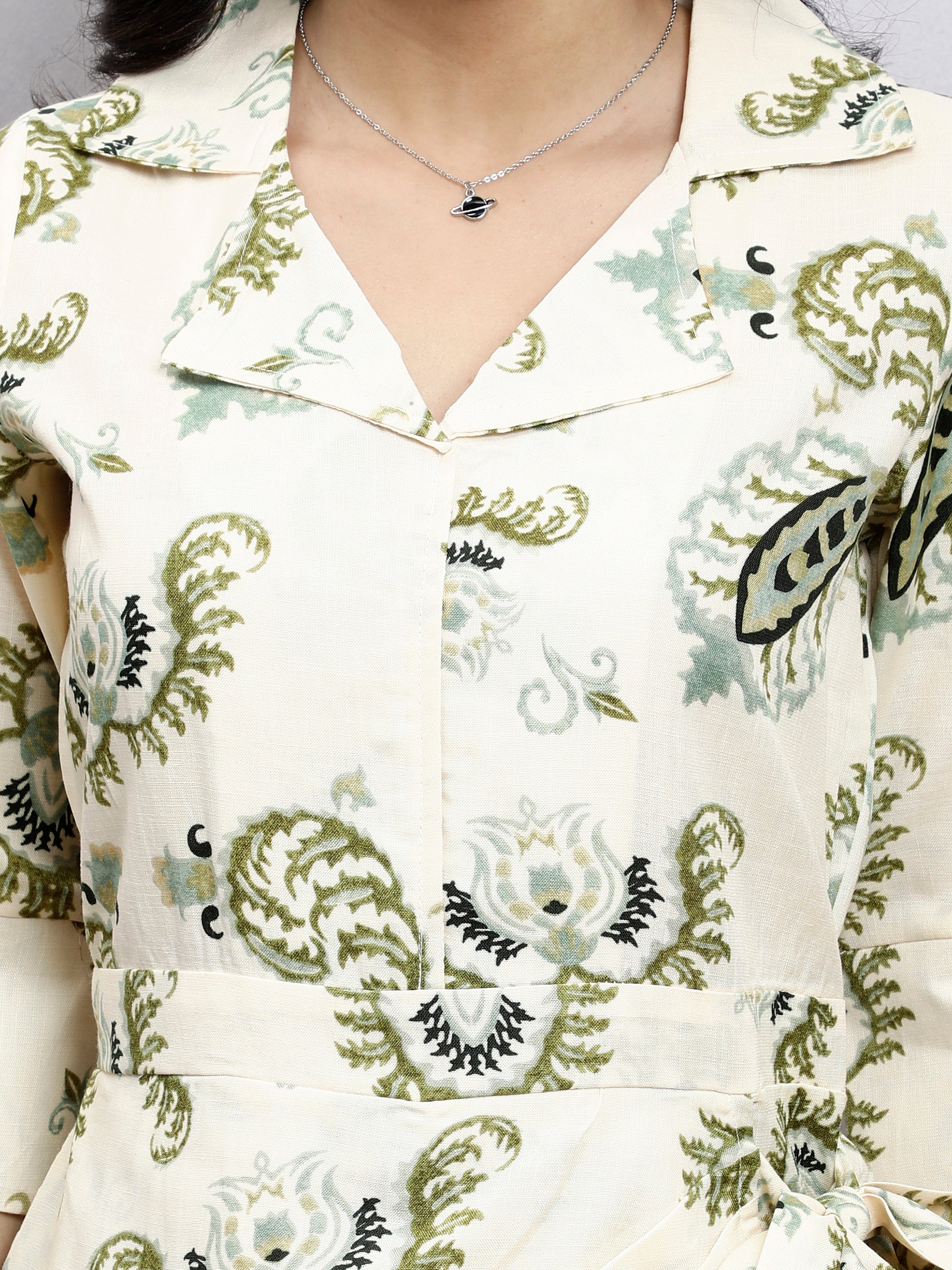 Women's Green Linen Wrap Playsuit