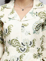 Women's Green Linen Wrap Playsuit